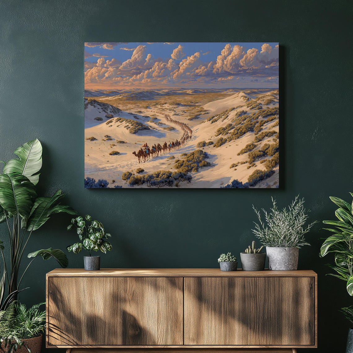 Desert Camel Caravan Sunset Dunes Dramatic Clouds Canvas Art Print
