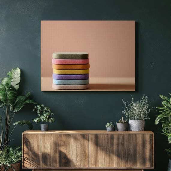 Minimalist Geometric Coasters Canvas Wall Art Pastel Stacked Shapes Print Modern Decor Kitchen Artwork Gift For Coffee Lovers Homeowners