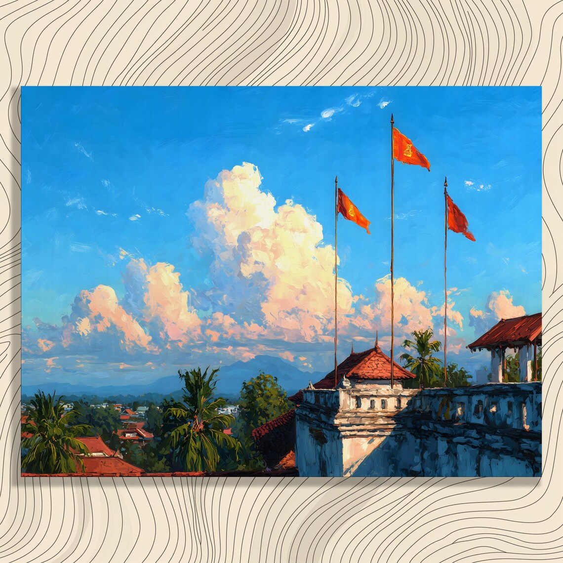Tropical Fort Ramparts Orange Flags Historic Landmark Painting Poster