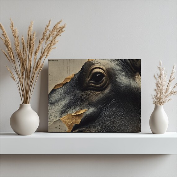 Elephant Eye Canvas Wall Art Majestic Animal Print Gold Foil Collage Mixed Media Wildlife Decor African Safari Gift Modern Giclee