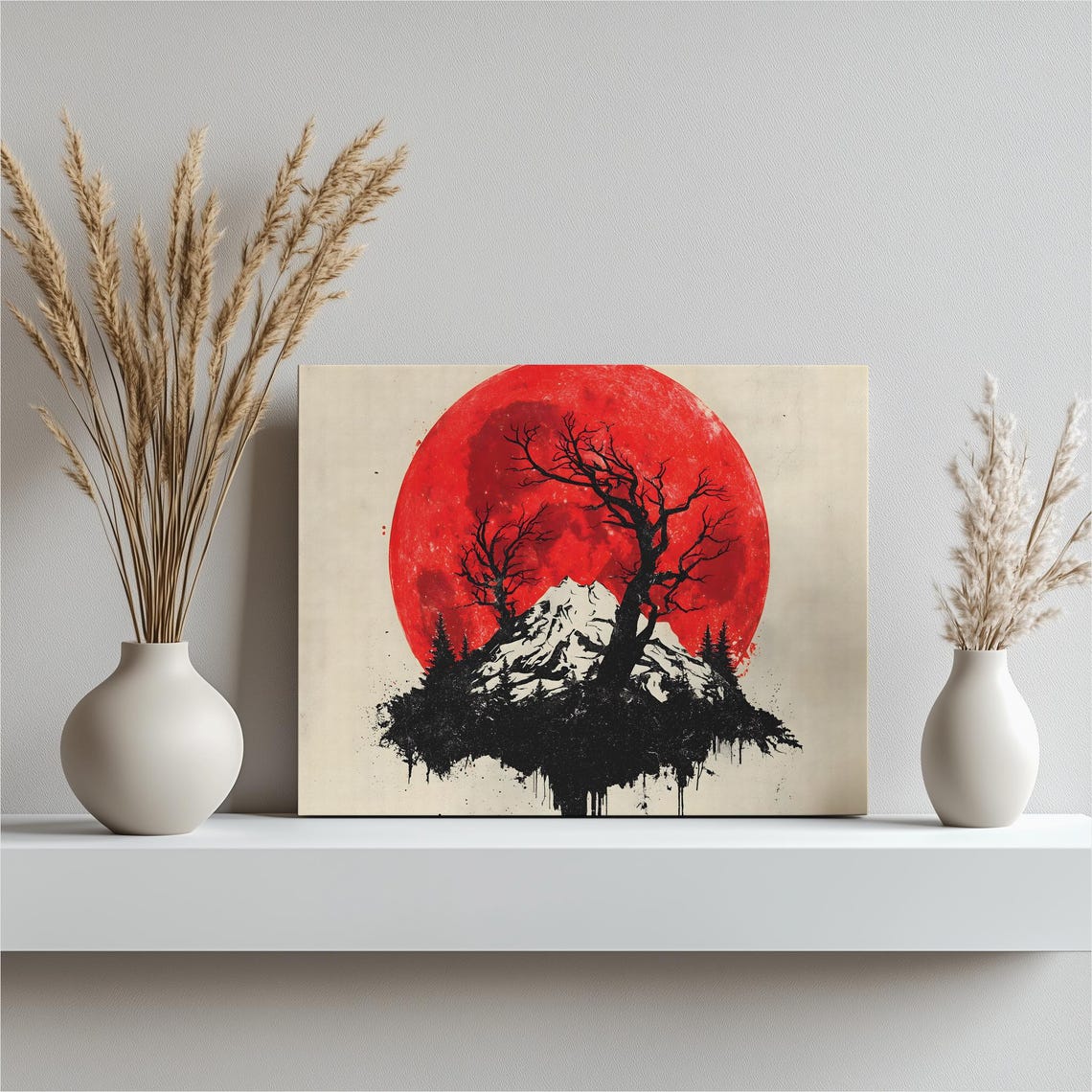 Dark Blood Moon Red Lunar Landscape Silhouette Gothic Art Poster