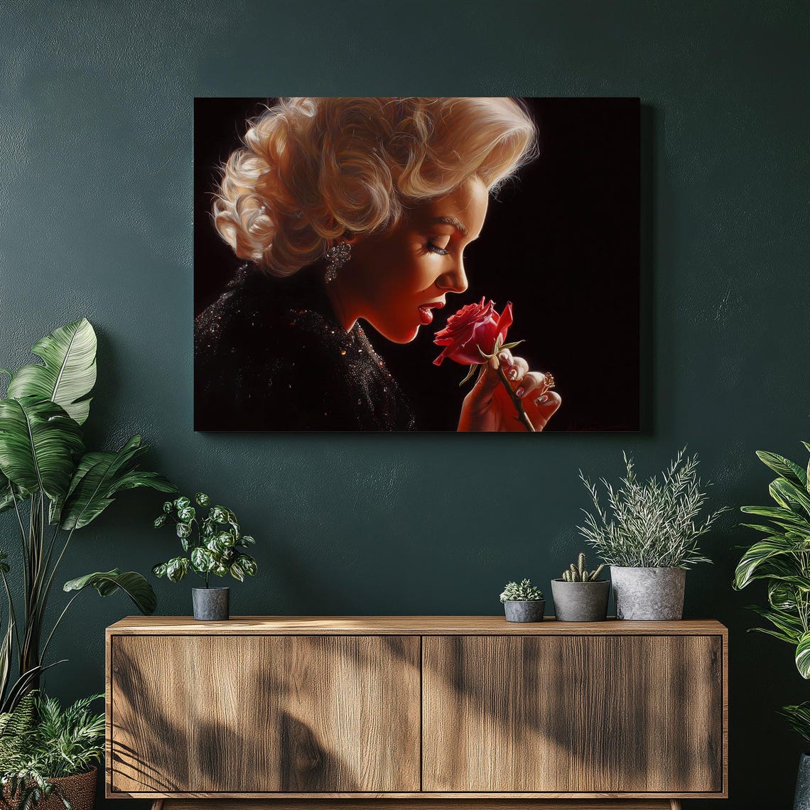 Marilyn Monroe Smelling a Red Rose Glamour Portrait Wall Art