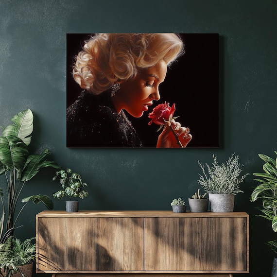 Marilyn Monroe Smelling a Red Rose Glamour Portrait Wall Art