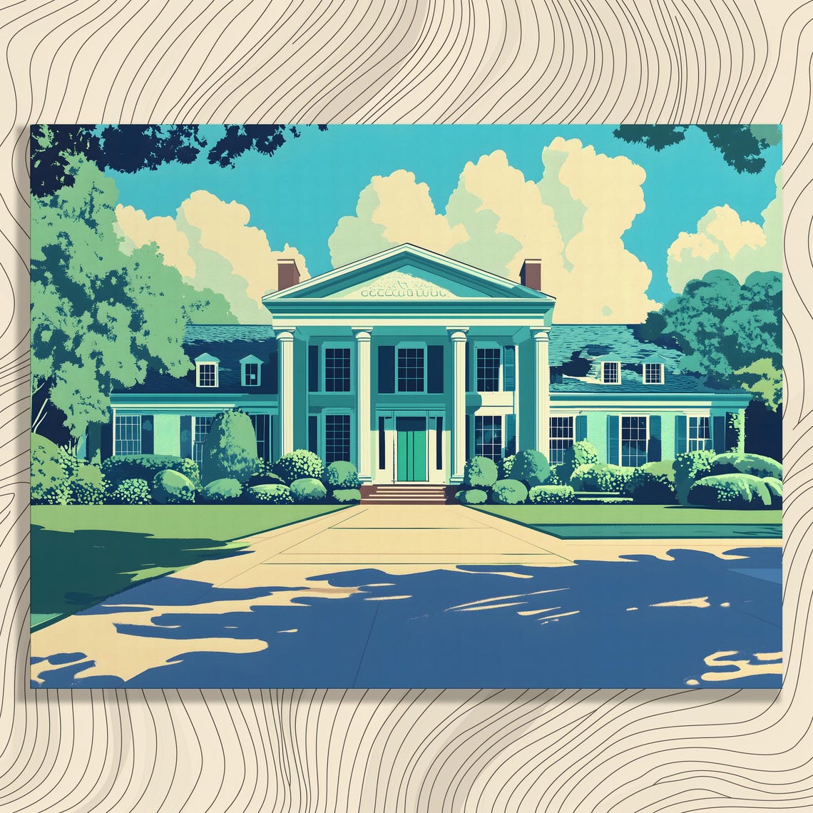 Colonial House Retro Mansion Southern Charm Architecture Poster