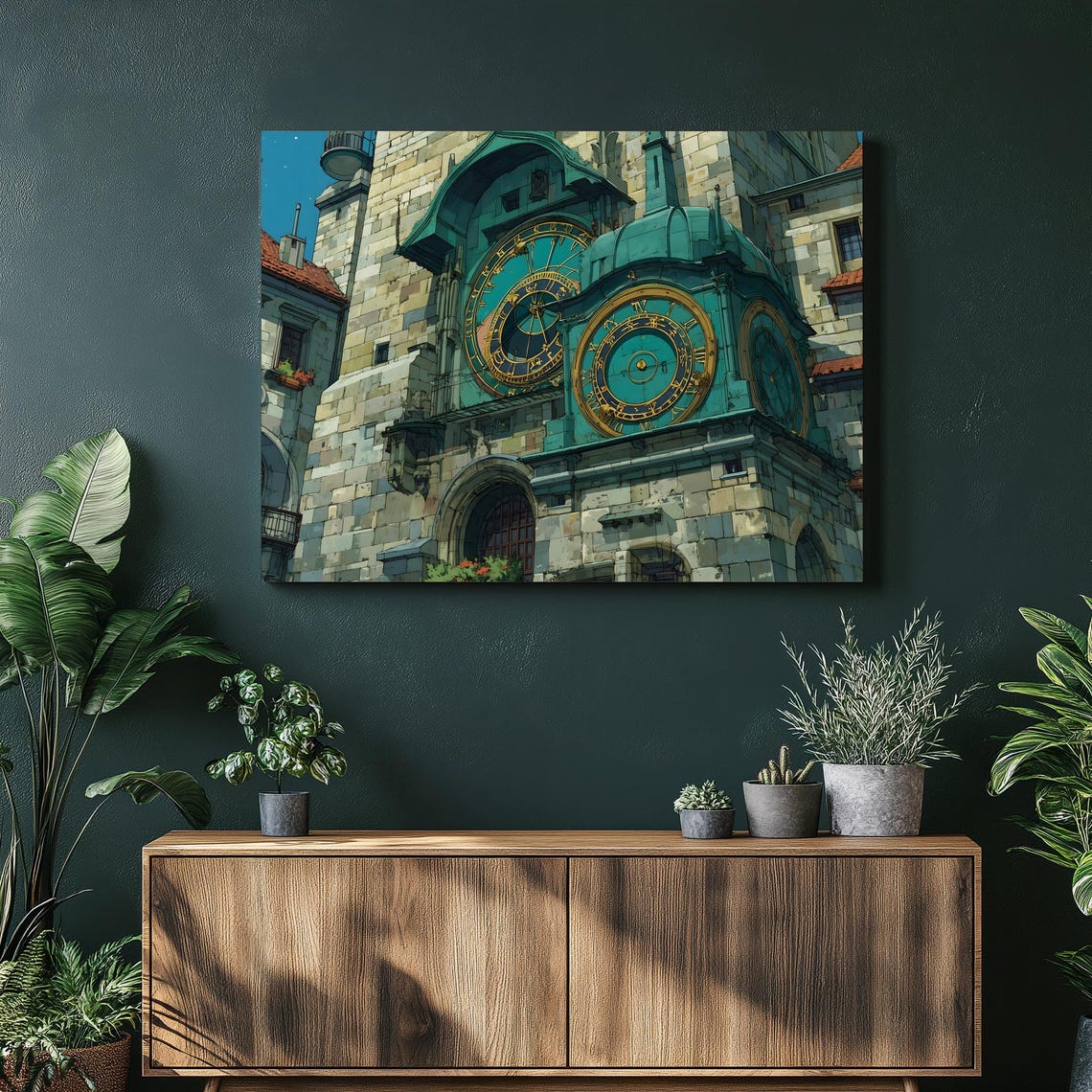 Prague Celestial Clock Canvas Wall Art Astronomical Print Travel Souvenir Vintage European Building Decor Medieval Architecture Gift