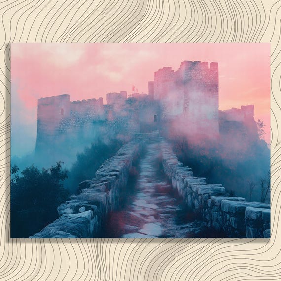 Enchanted Castle Canvas Wall Art Surreal Medieval Painting With Misty Ruins Gothic Vintage Landscape Print Home Decor Gift