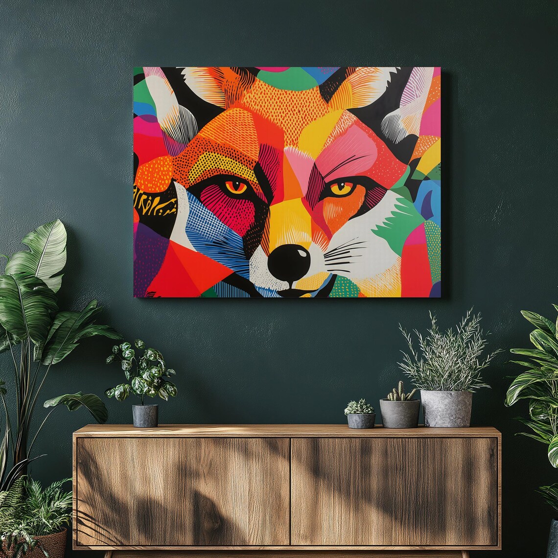 Vibrant Geometric Fox Pop Art Colorful Animal Portrait Poster
