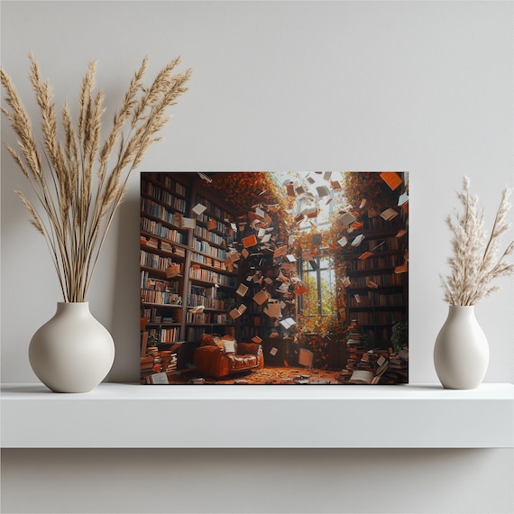 Cozy Magical Library Flying Books Reading Nook Book Lover Art Print