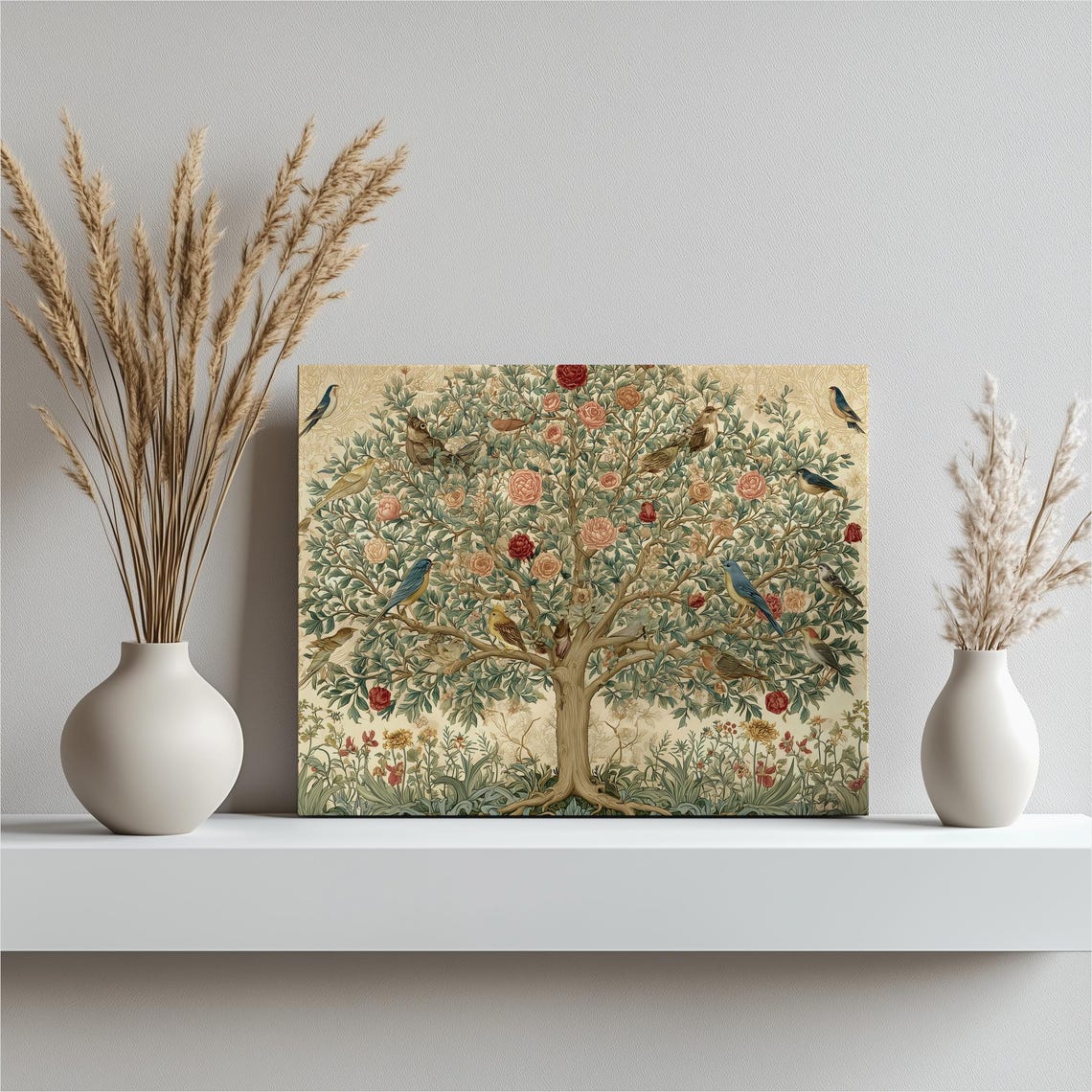Tree of Life with Birds and Roses Arts and Crafts Style Wall Poster
