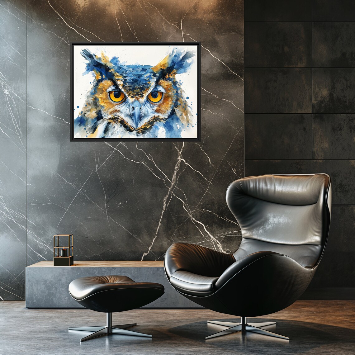 Great Horned Owl Watercolor Portrait Wildlife Bird Art Decor Poster
