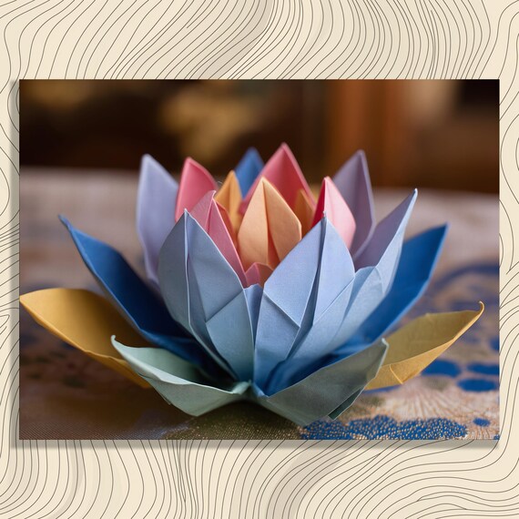 Colorful Origami Canvas Wall Art Boho Floral Print Zen Style Decor Painting Paper Flower Artwork Mindful Gift For Yoga Lovers