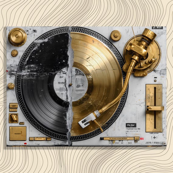 Retro Turntable Canvas Wall Art Gold Record Player Vinyl Album Music Decor Print For Lovers Dj Gifts Analog Audio