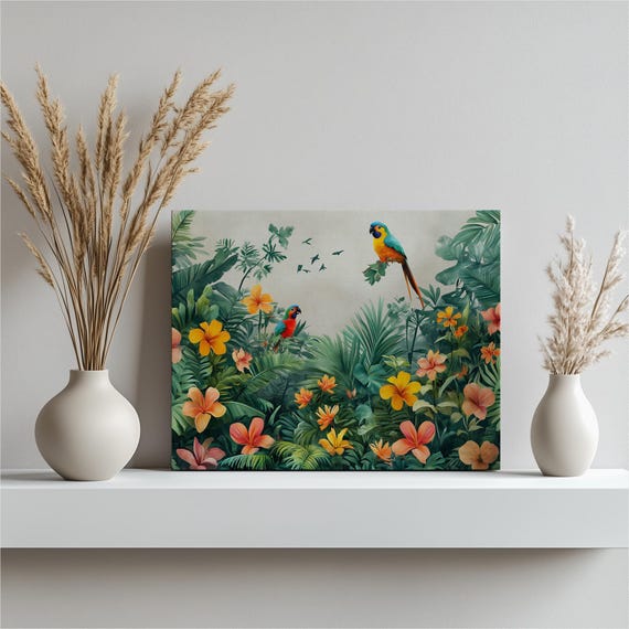 Lorikeet Canvas Wall Art Vibrant Tropical Birds And Exotic Flowers Print Colorful Botanical Nature Decor For Home Living Room