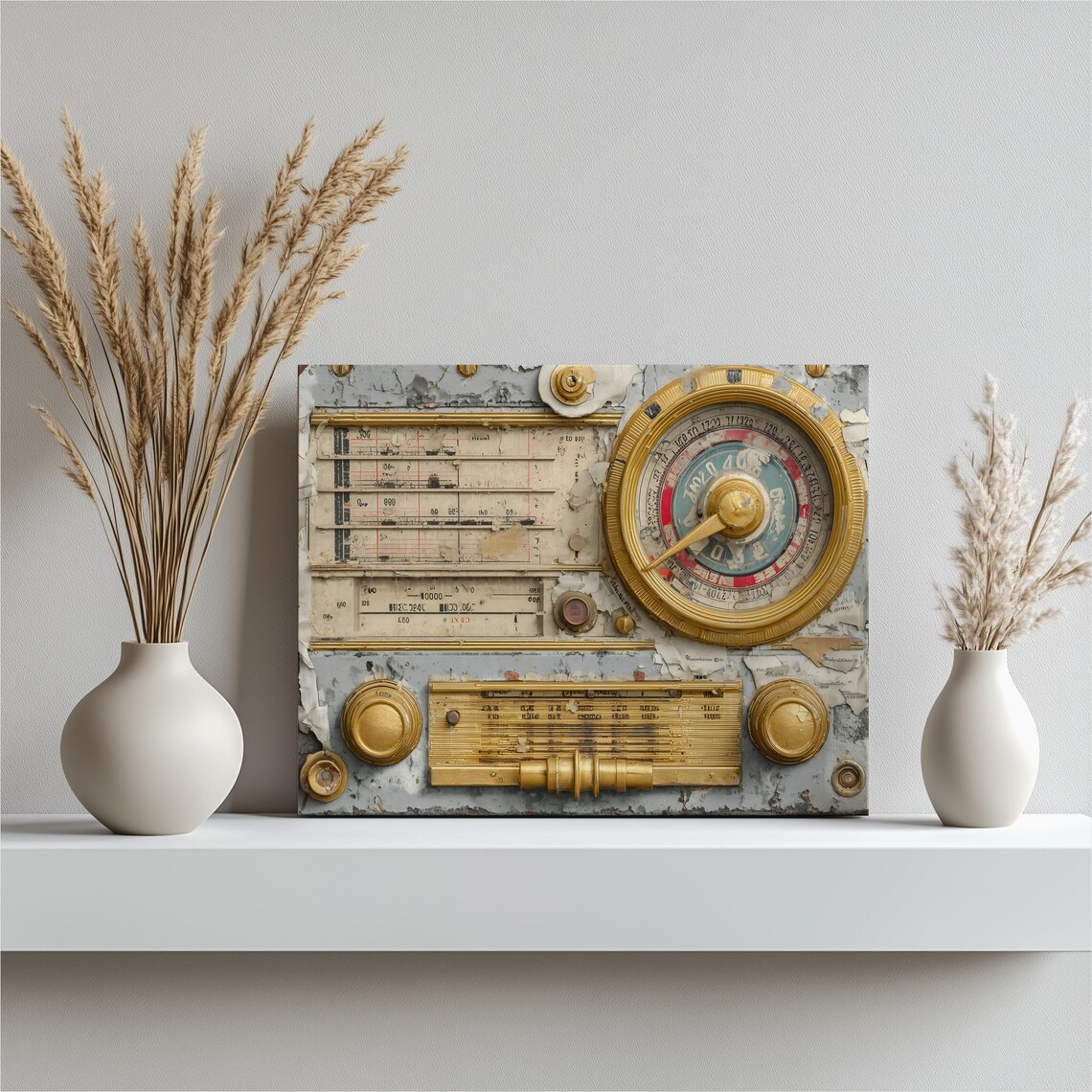 Antique Vintage Gold Radio Retro Music Room Decor Art Poster