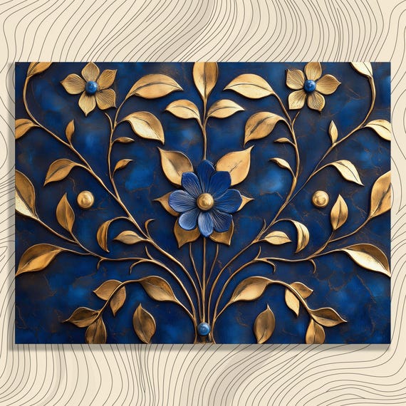 Golden Floral Canvas Wall Art Print Prints Botanical Nature Metallic Leaves Elegant Home Decor Luxury