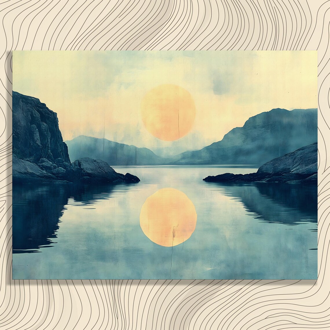 Golden Sun Reflecting Calm Ocean Water Minimalist Seascape Art Poster