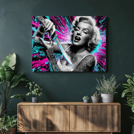 Marilyn Monroe Tattooed Dagger Neon Graffiti Street Style Pop Art Poster
