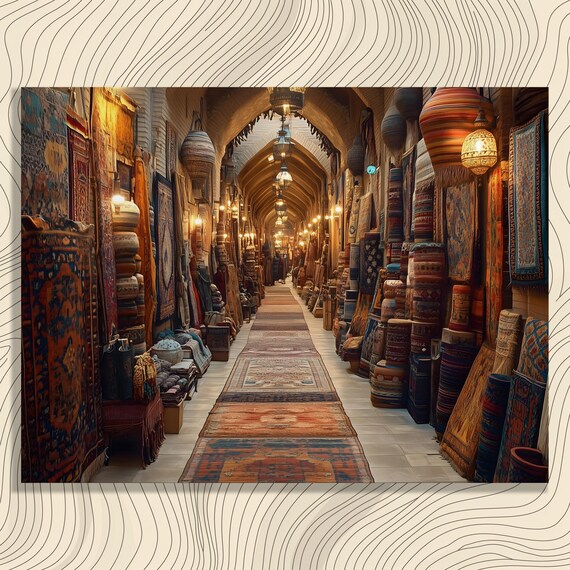 Colorful Carpet Bazaar Middle Eastern Souk Corridor Art Poster