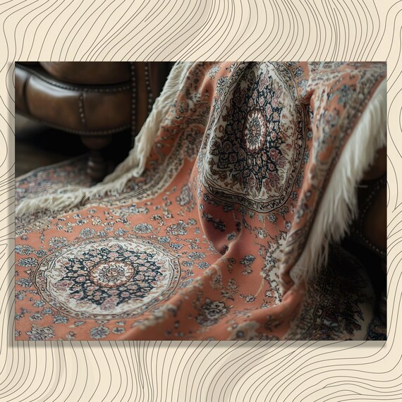 Terracotta Persian Rug Floral Medallion Vintage Bohemian Textile Poster