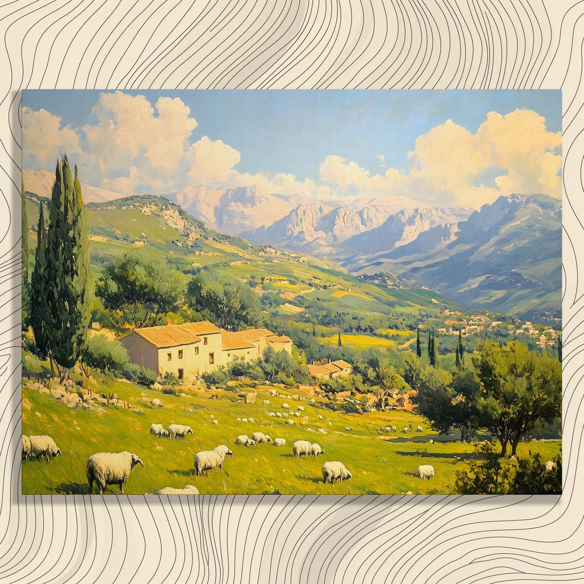 Rustic Sheep Pasture Farmhouse Mountain Valley Countryside Poster