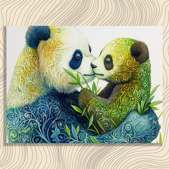 Pandas Bamboo Canvas Wall Art Panda Painting Wildlife Print Nature Decor Colorful Gift For Pet Lovers And Enthusiasts