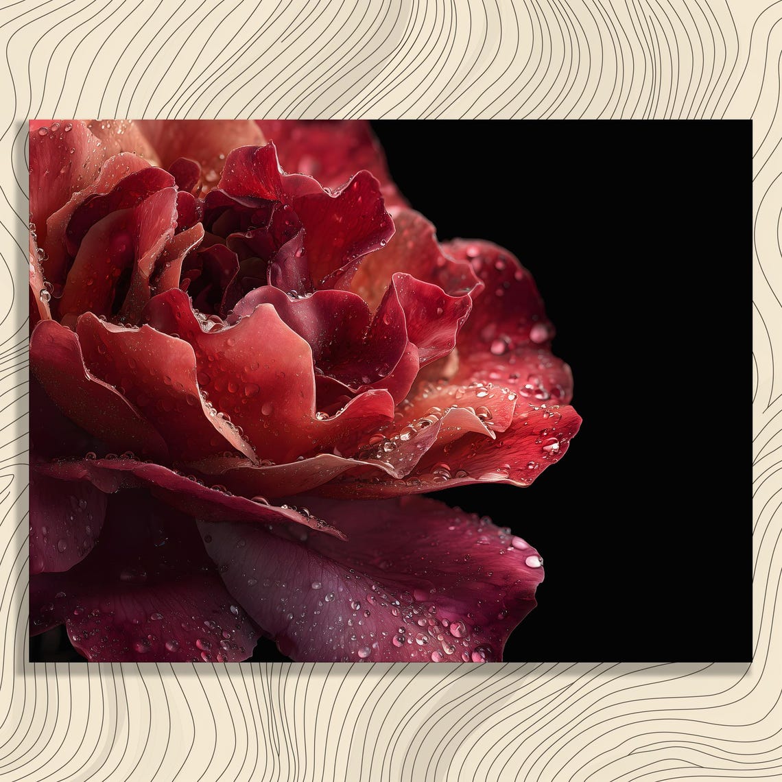 Red Rose Macro Dew Drops Black Background Floral Photography Poster