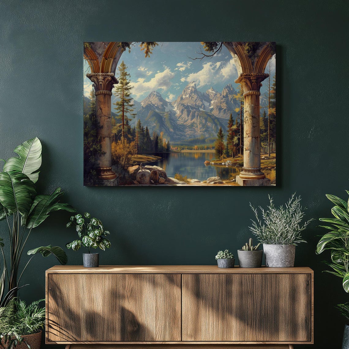 Grand Teton National Park Mountain Lake Classical Archway View Poster