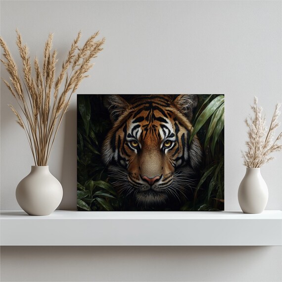 Stunning Bengal Tiger Canvas Wall Art Exotic Jungle Decor Large Wildlife Print Bold Home Accent Nature Painting Entrance Artwork