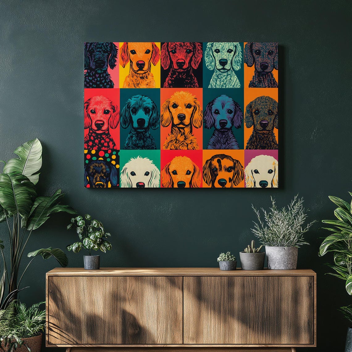 Colorful Dog Pop Art Multi Panel Puppy Portrait Grid Vibrant Poster