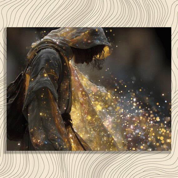 Mystical Canvas Wall Art Abstract Surreal Painting Print Hooded Figure In Cosmic Cloak Ethereal Fantasy Decor Gift For Adults Teens