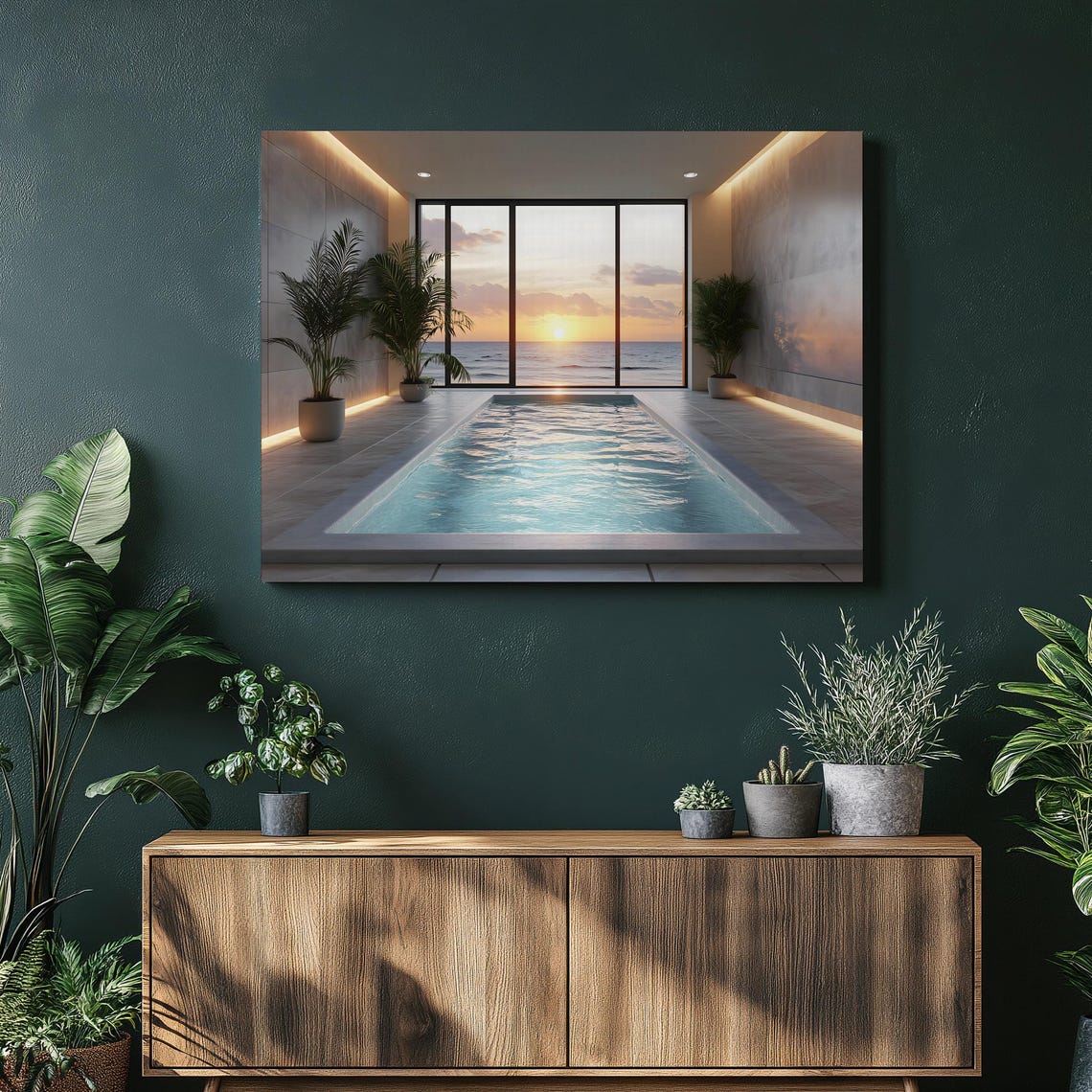 Indoor Pool Ocean View Poster Luxury Sunset Modern Coastal Escape Art