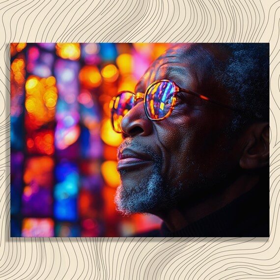 Reflective Senior Portrait Colorful Stained Glass Light Art Poster