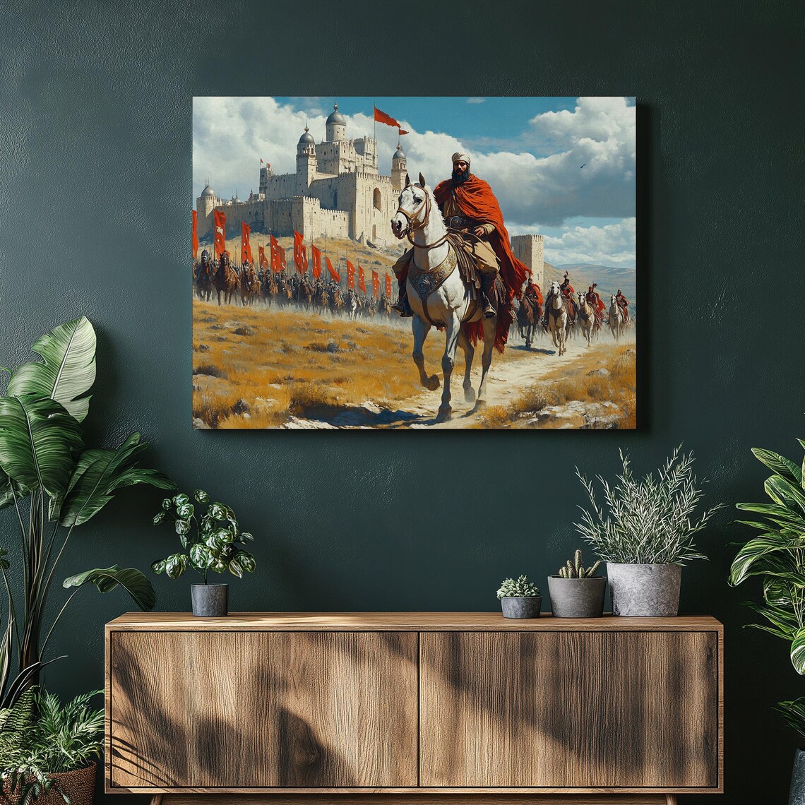 Saladin Warrior On Horseback Leading Army Historic Battle Poster