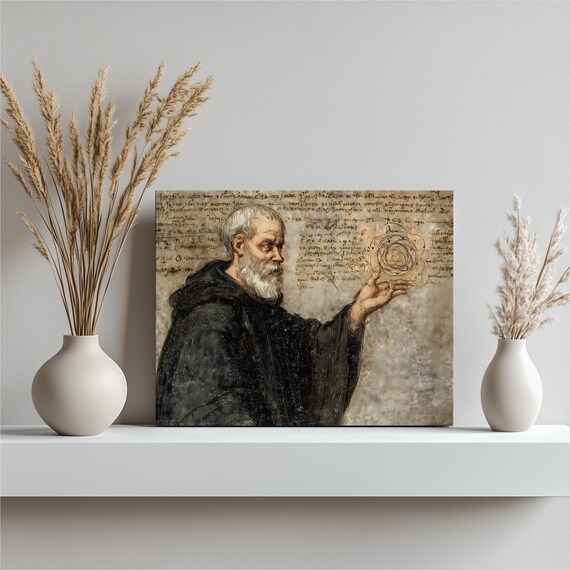 Medieval Alchemy Canvas Wall Art Vintage Monk Illustration On Parchment Manuscript Style Print Gothic Esoteric Decor Occult Symbolism