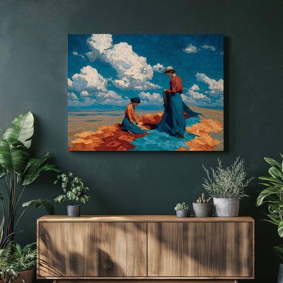 Impressionist Seaside Women Colorful Cloth Beach Canvas Wall Art