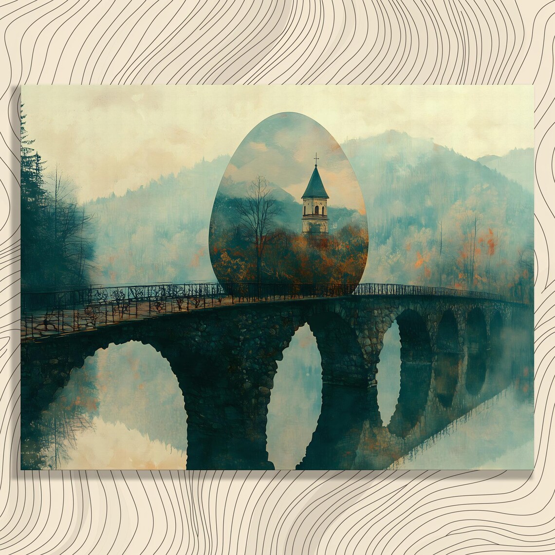 Surreal Stone Bridge Floating Portal Church Dreamlike Poster