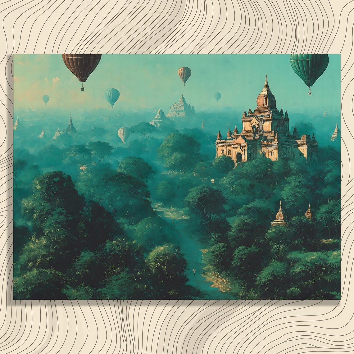 Hot Air Balloons Over Ancient Jungle Temples Dreamy Travel Wall Art