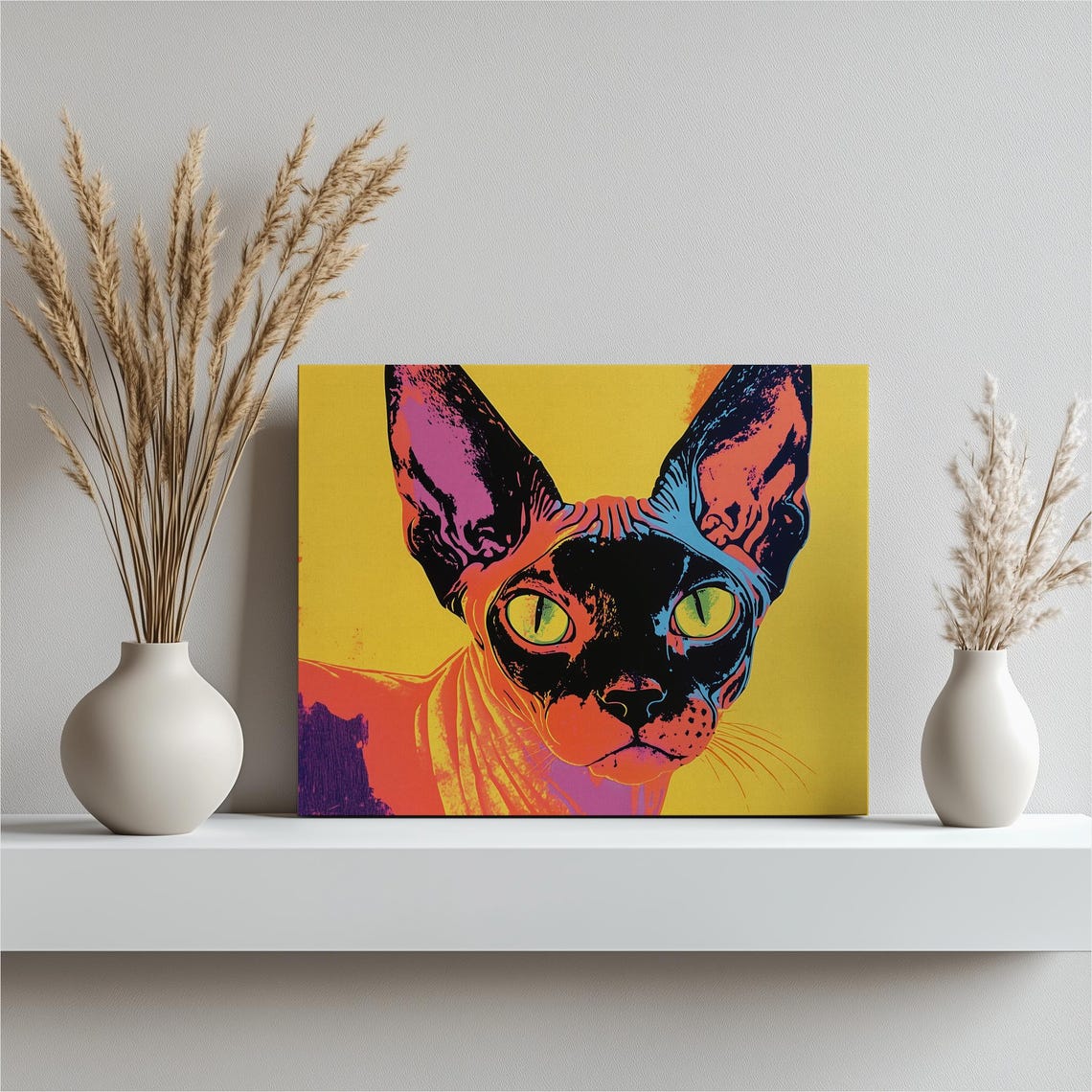 Sphynx Cat Pop Art Portrait Bold Yellow Pink Contemporary Poster