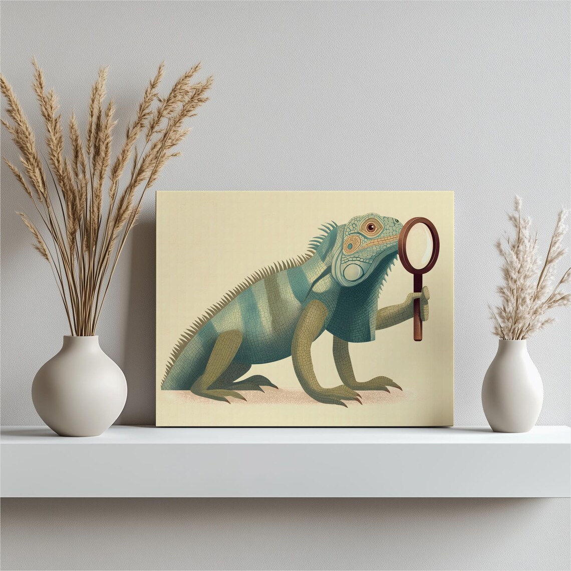 Iguana Detective With Magnifying Glass Funny Lizard Illustration Poster