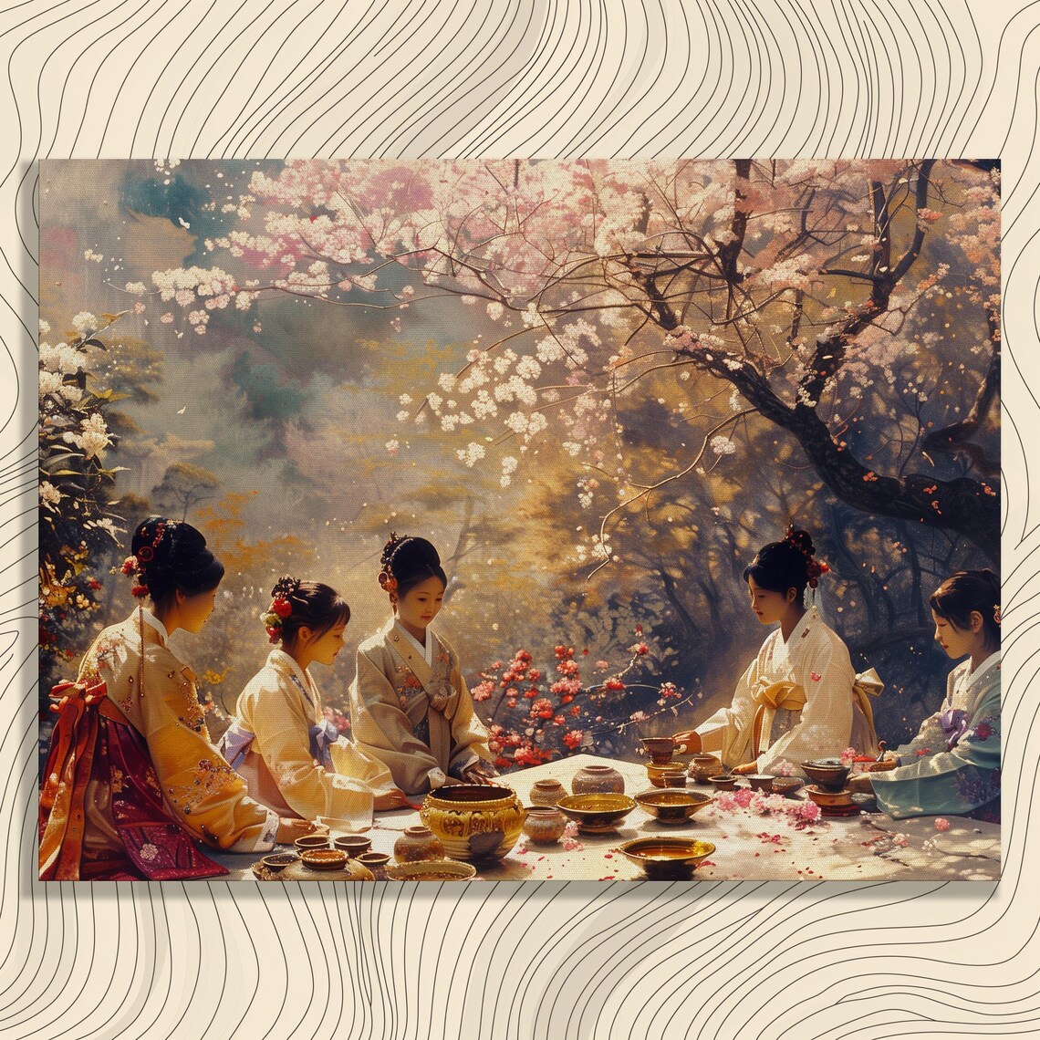 South Korea Traditional Hanbok And Tea Ceremony Art Print