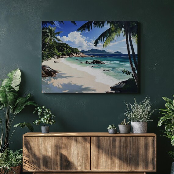 Tropical Palm Beach Turquoise Ocean Waves Paradise Art Poster