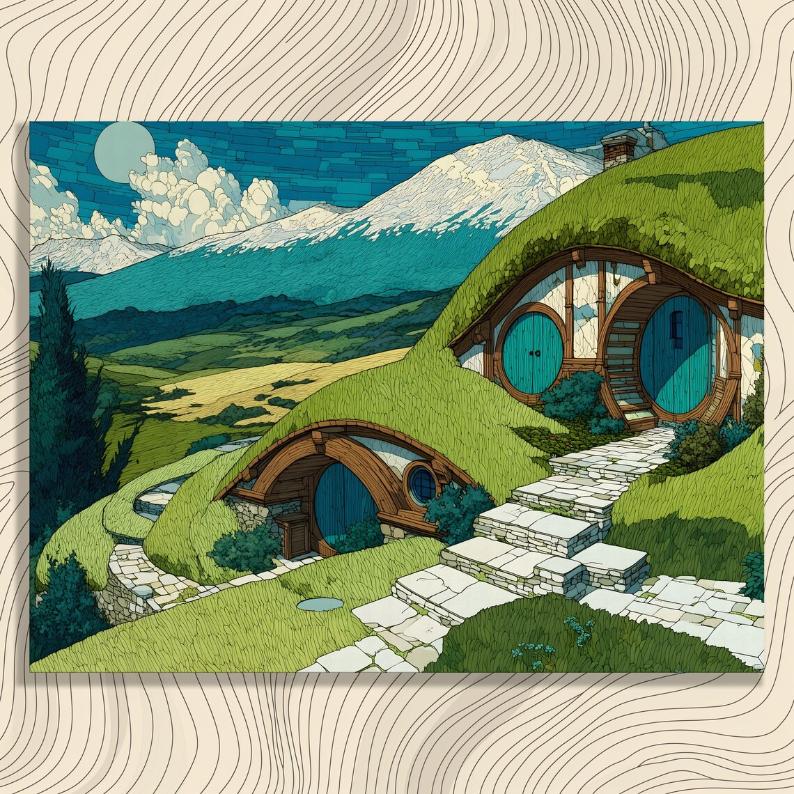 Hobbit Hole Green Shire Cottage Fantasy Landscape Art Poster