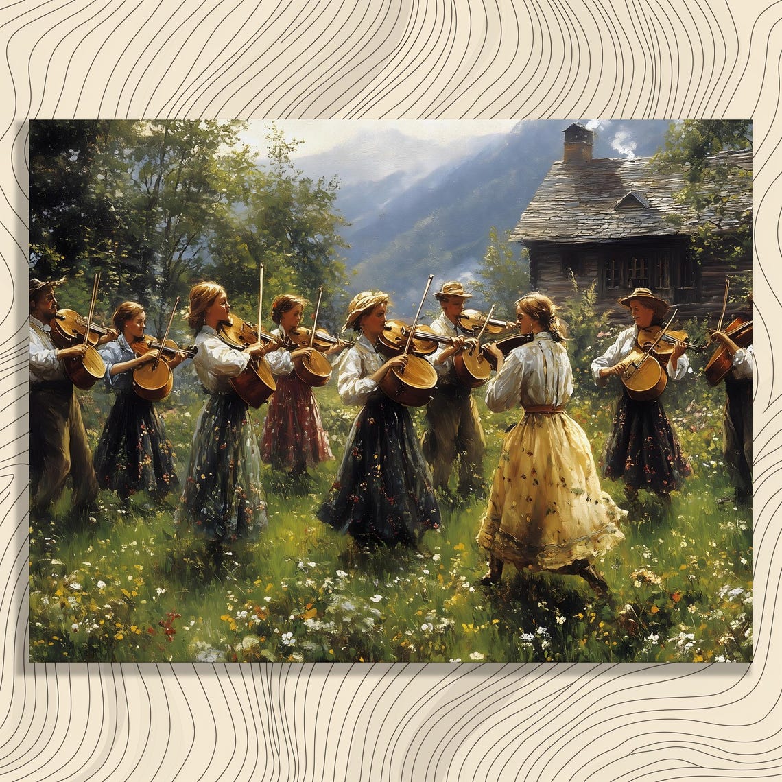 Pastoral Violin Ensemble Meadow Rustic Cabin Folk Music Poster