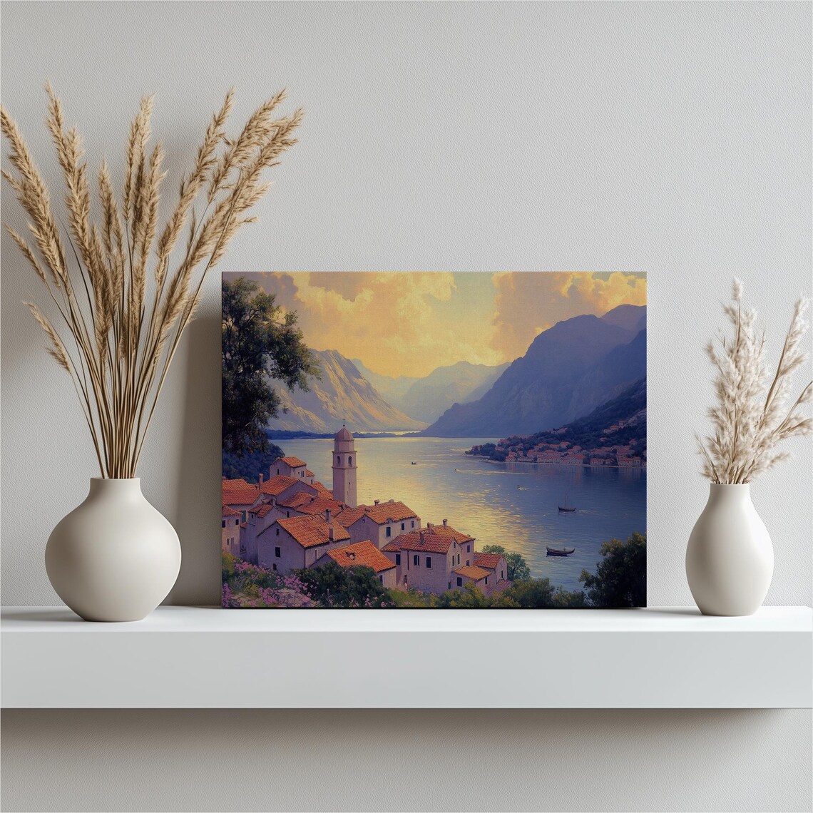 Bay Of Kotor Montenegro Coastal Village Sunset Water Art Poster