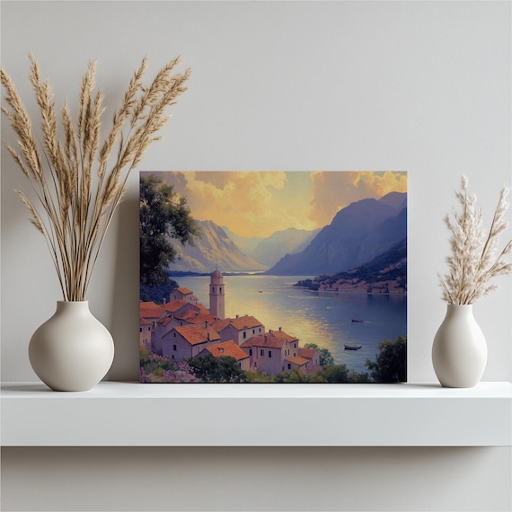 Bay Of Kotor Montenegro Coastal Village Sunset Water Art Poster