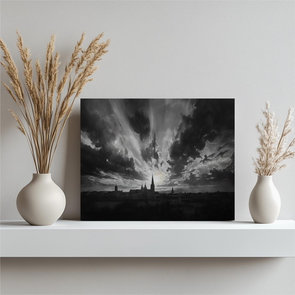 Dramatic Black And White Lithuania Skyline Storm Clouds Poster