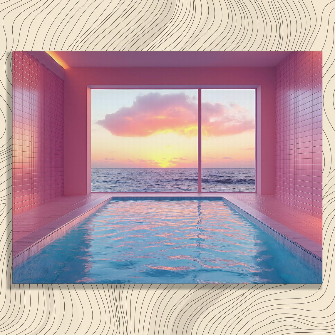 Pink Pool Ocean Sunset Window Vaporwave Aesthetic Art Poster