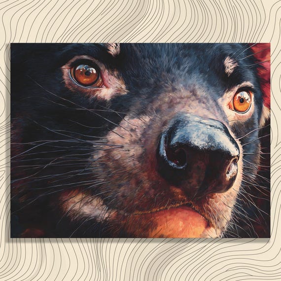 Tasmanian Devil Canvas Wall Art Hyperrealistic Australian Wildlife Painting Print Modern Animal Portrait Decor Gift Close Up Marsupial