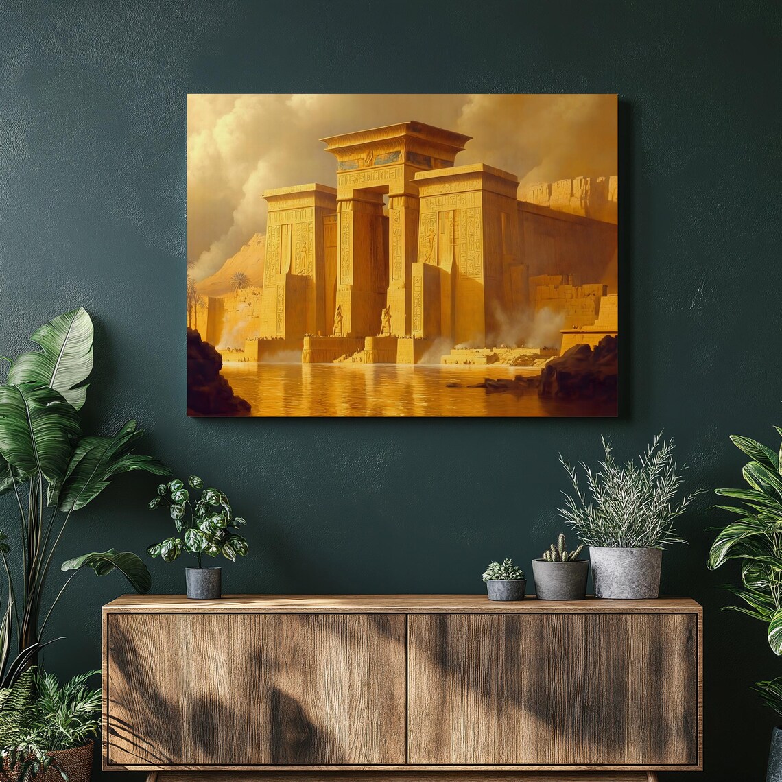 Golden Ancient Egyptian Temple On The Nile River Historical Art Print