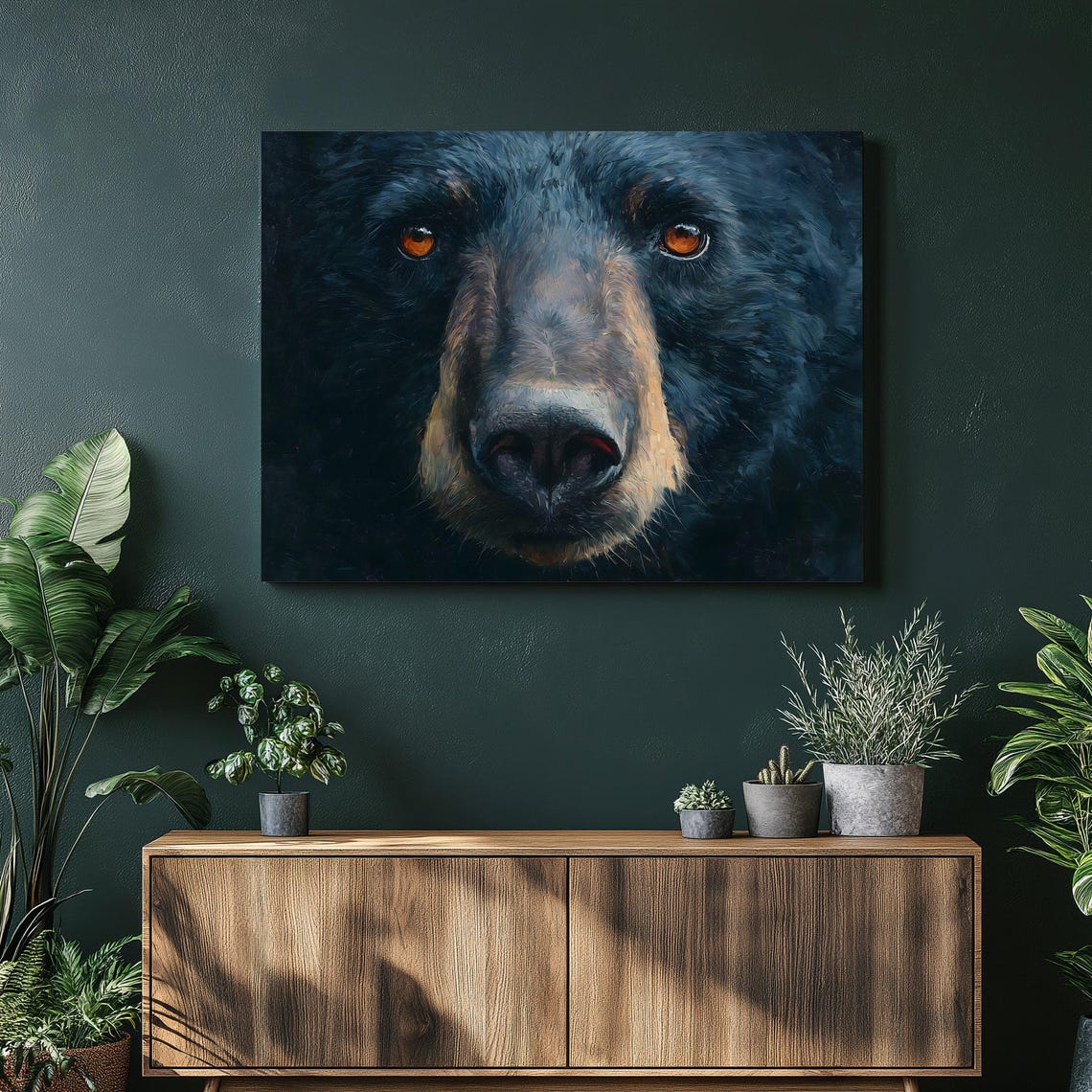 Black Bear Face Closeup Wildlife Portrait Dark Expressive Wall Art